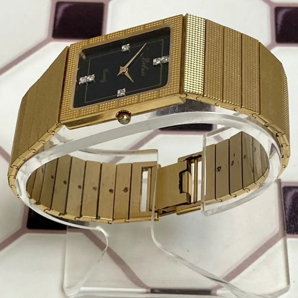 Vintage Belair Diamond Accented Black Dial Men’s Unisex Dress Watch